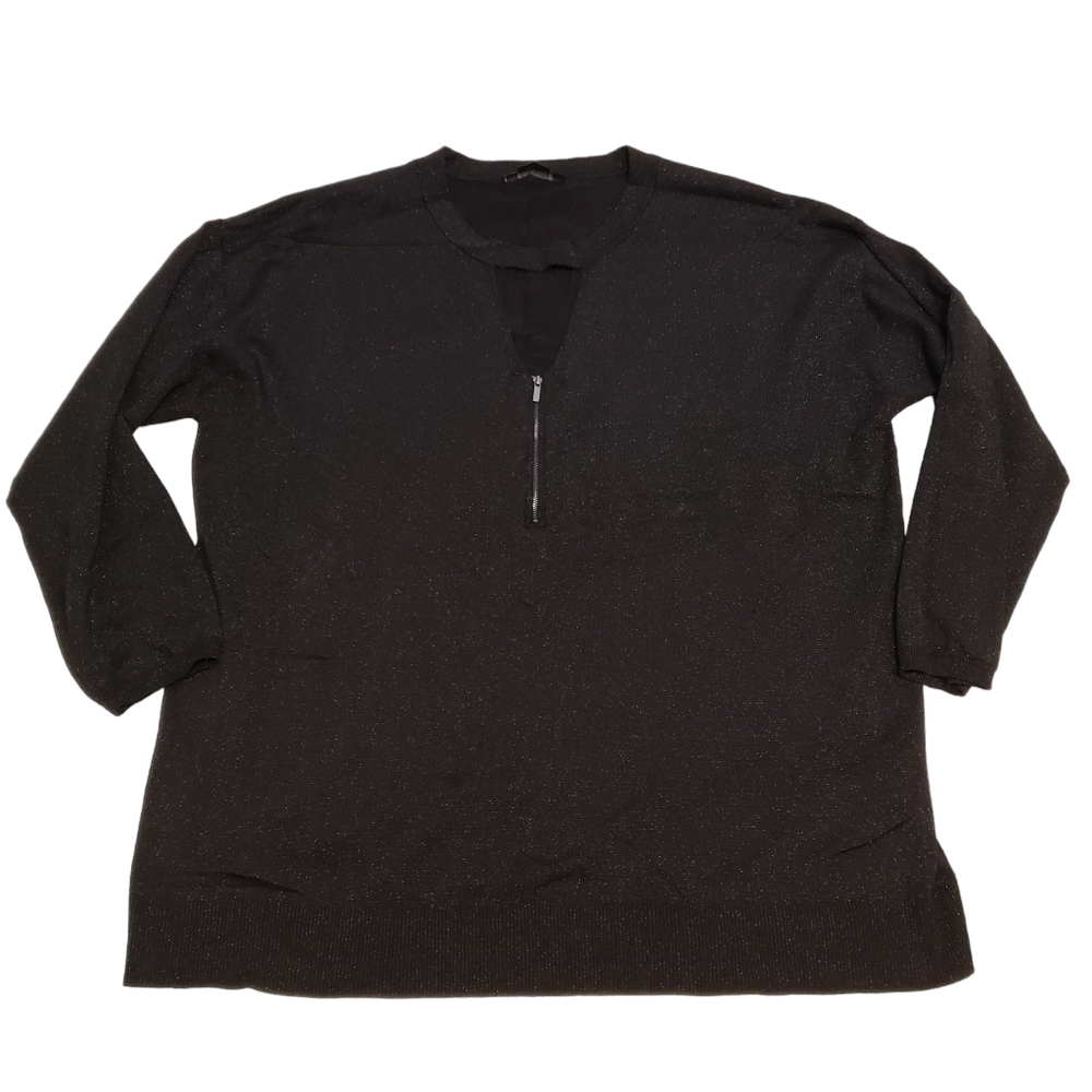 Michel Studio Black with Gold Glitter Keyhole Neckline Sweater
